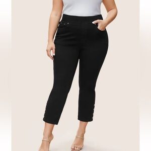 BloomChic Plus Size XL Black Wash Button Detail Elastic Wais Slim Jeans us16